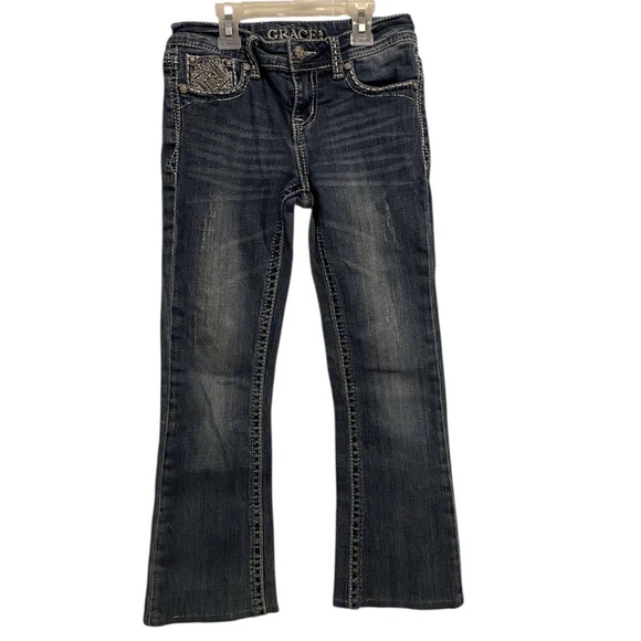 Grace in LA Kids Dark Blue Jeans with Embellished Pockets - Picture 1 of 9